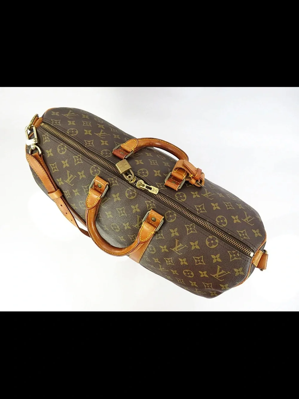 Louis Vuitton Brown Monogram Duffel with Tan Leather Strap